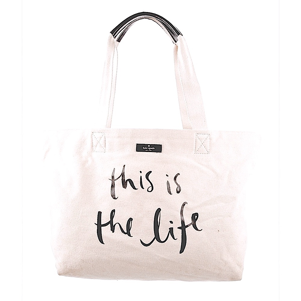 kate spade THIS IS THE LIFE Cotton Canvas Tote Bag 18”x10.5” NEW